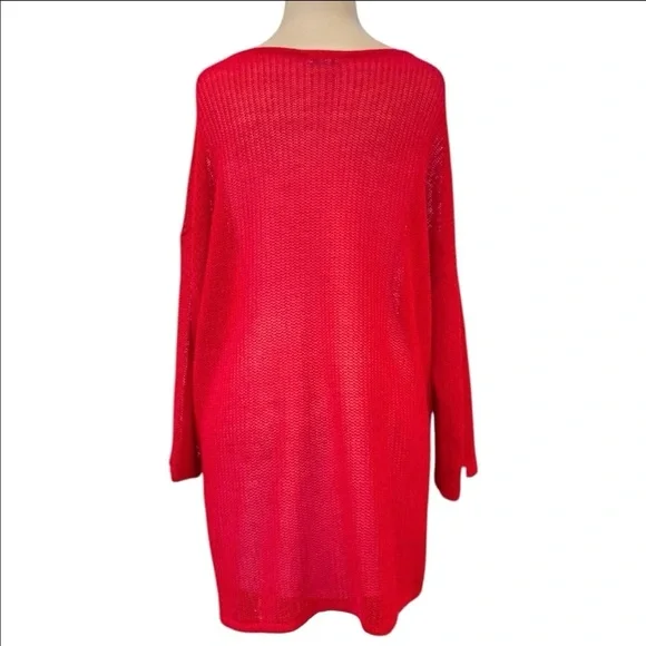 J. Jill Red Open Weave Lightweight Sheer 3/4 Length Sleeve Pullover Size Large - Picture 3 of 9